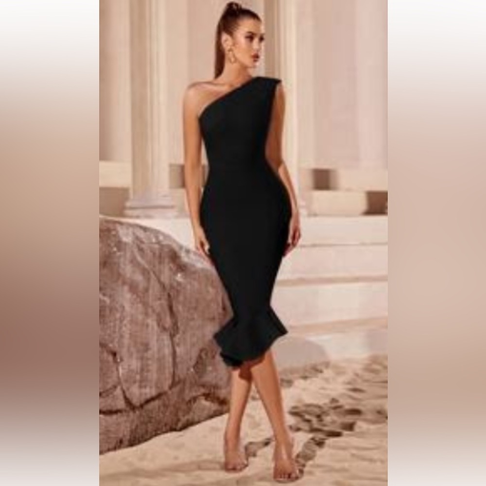 ADYCE One Shoulder Fishtail Hem Elegant dress